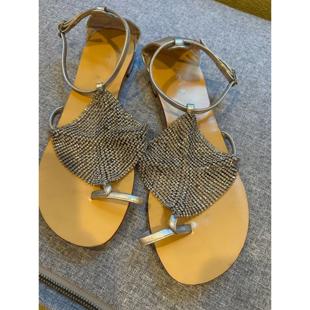 Lola Cruz Silver Crystal Mesh Diamond Flat Sandals Ankle Strap Spain Womens 37